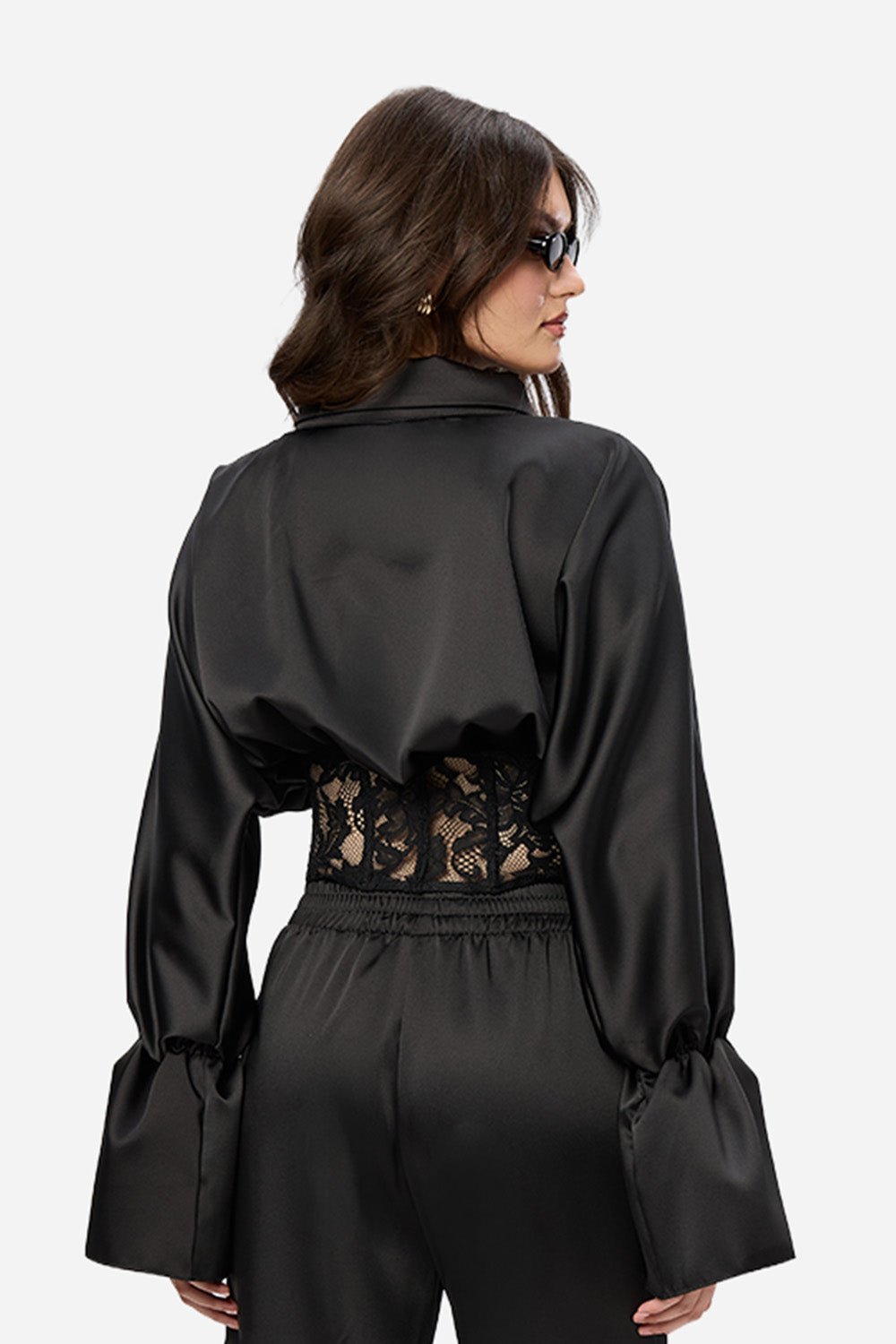 Bluza neagra cu corset din dantela Karolina 