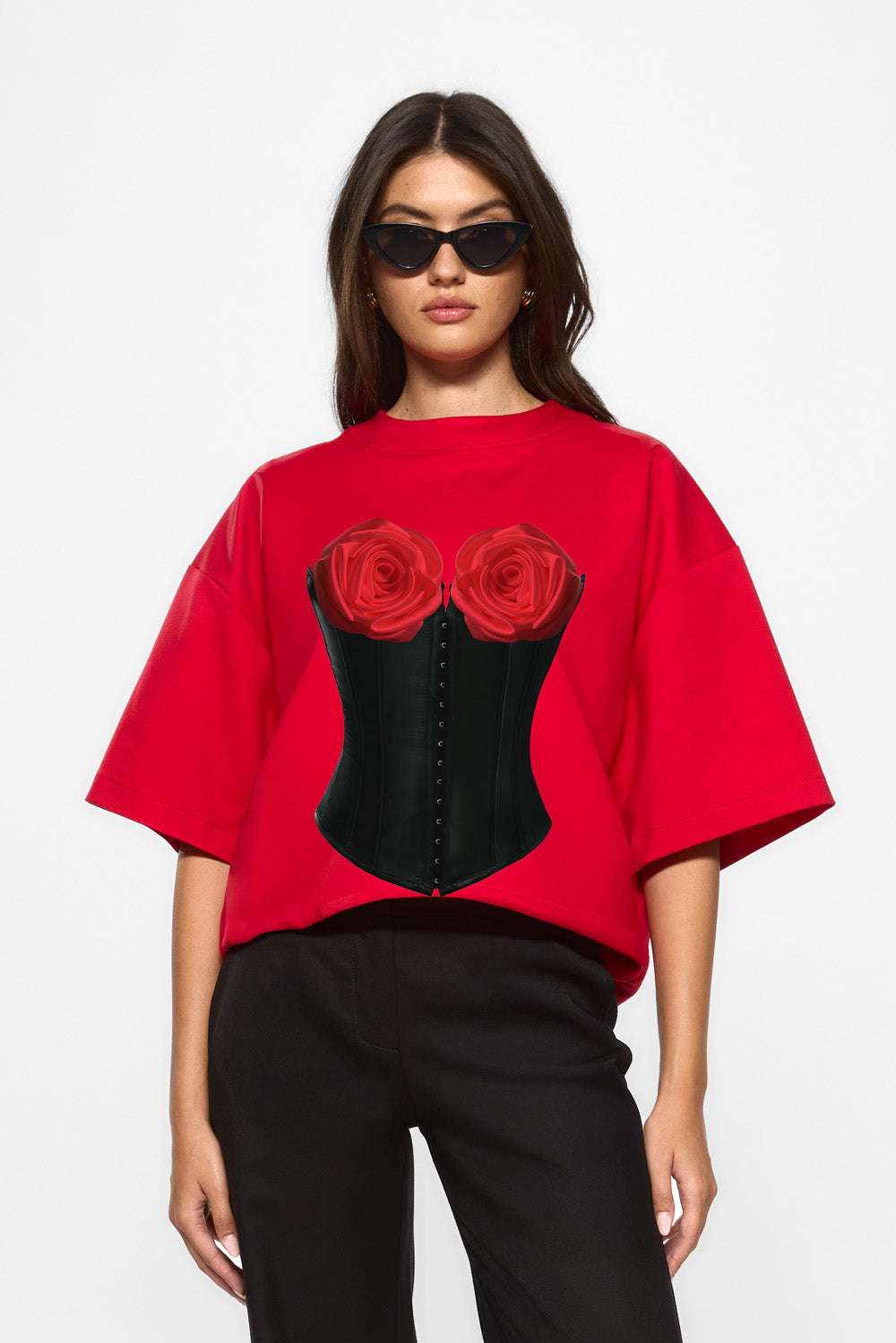 Tricou cu imprimeu Charmante | Femei | Rosu | Stil Modern & Elegant | Confort & Funcționalitate | Atelier Hamza 