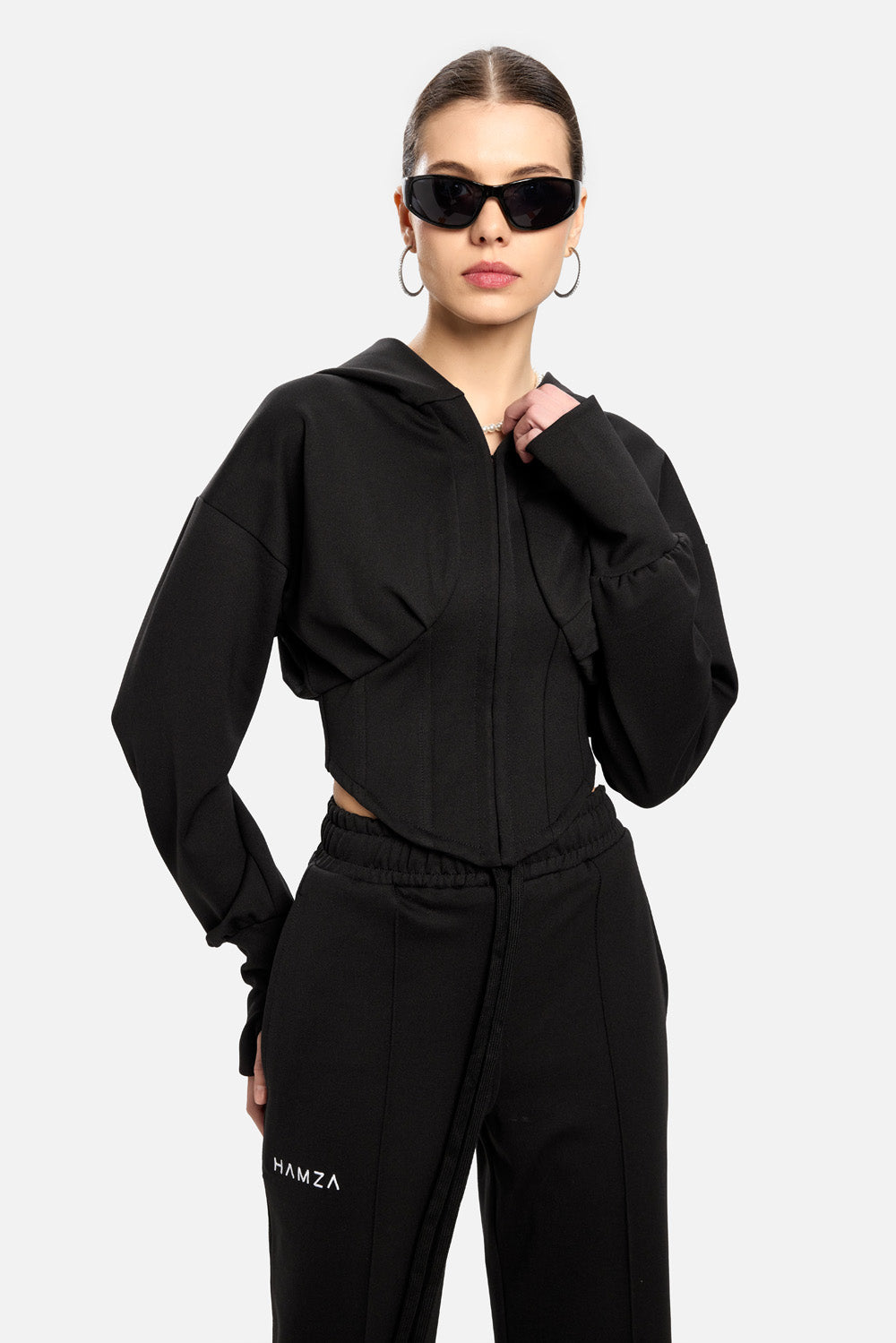 Hanorac Karol cu corset| Femei | Negru  | Stil Modern & Elegant | Confort & Funcționalitate | Atelier Hamza
