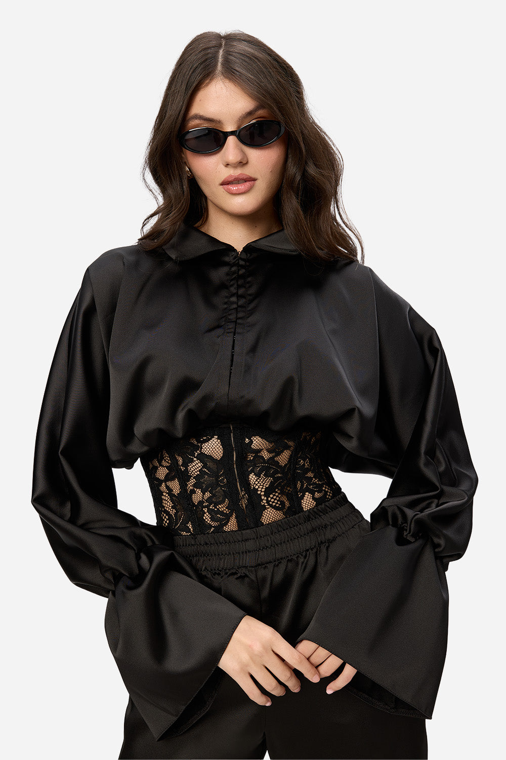 Karolina black Top with a sheer lace corset