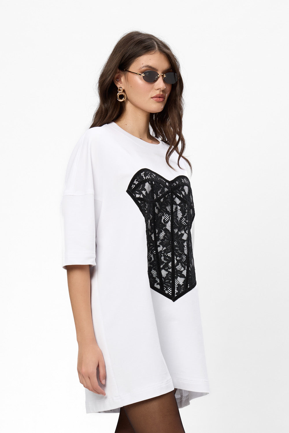 Rochie alba cu corset cusut Silhouette