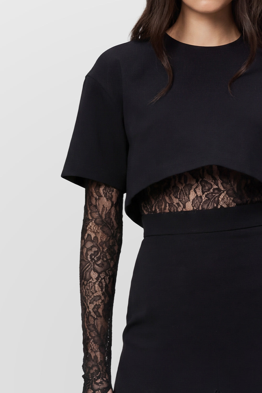 Top negru cu body din dantela Osaka