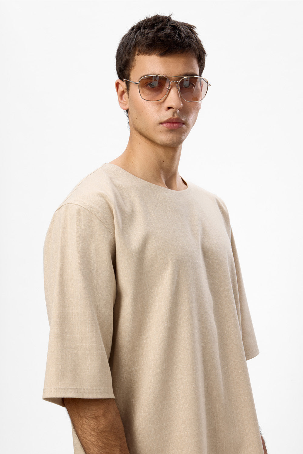 Tricou bej melanj din Stofa Thom