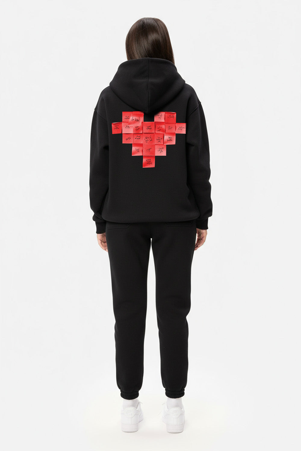 Hanorac negru cu imprimeu Heart Post