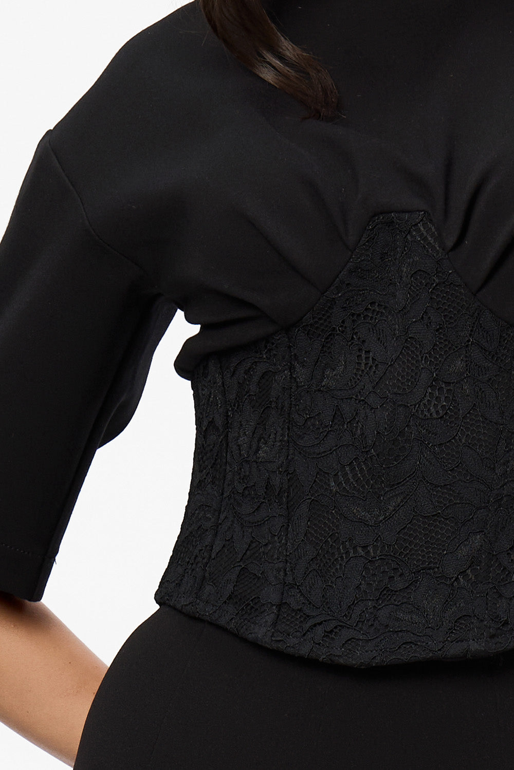 Top negru cu corset din dantela Marsilia