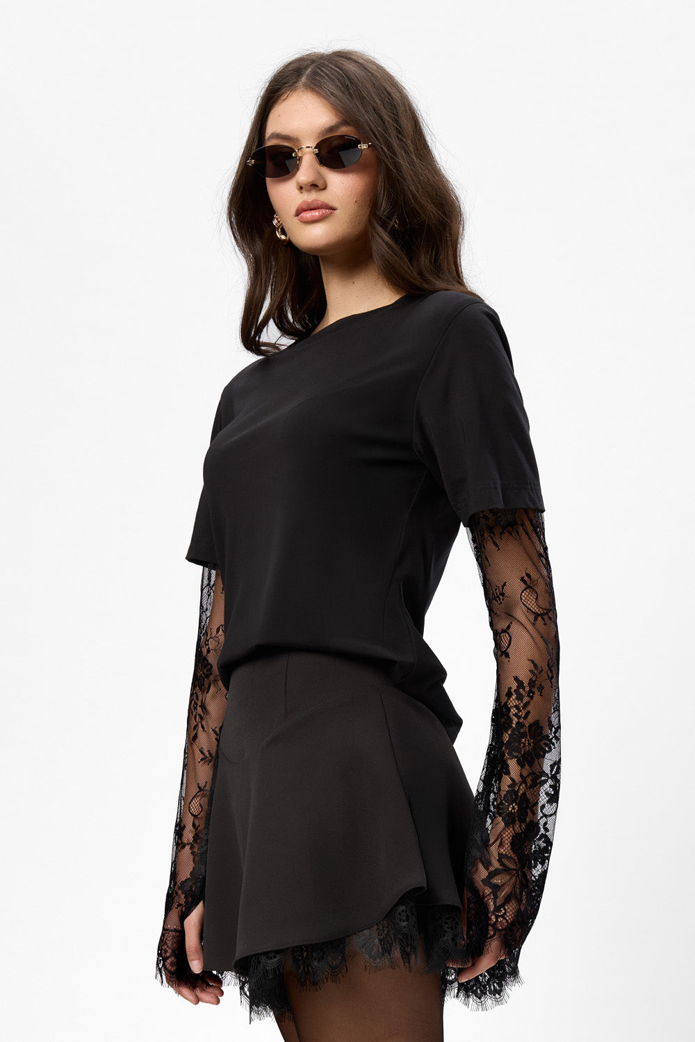 Denise black Top with lace sleeves