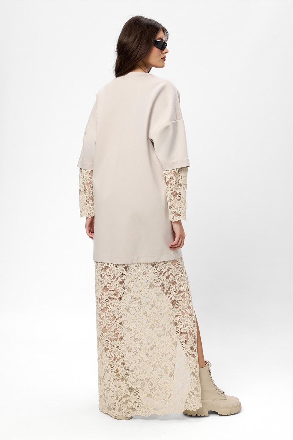Venice black Dress with lace skirt and sleeves