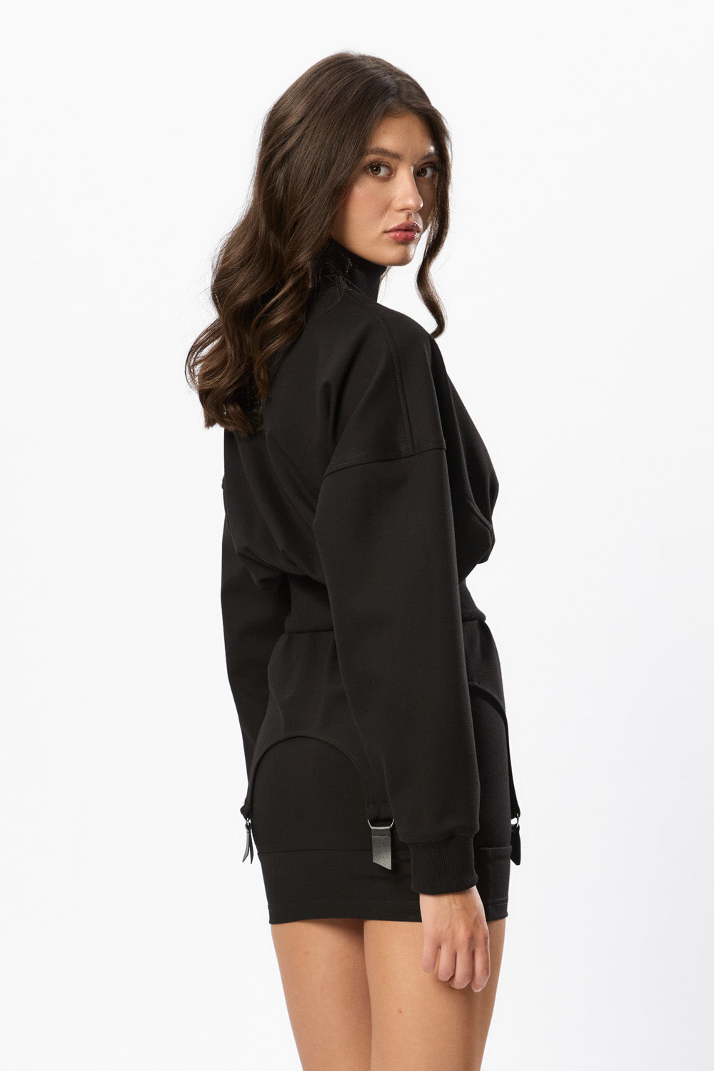 Rochie mini neagra cu portjartiere Goddess