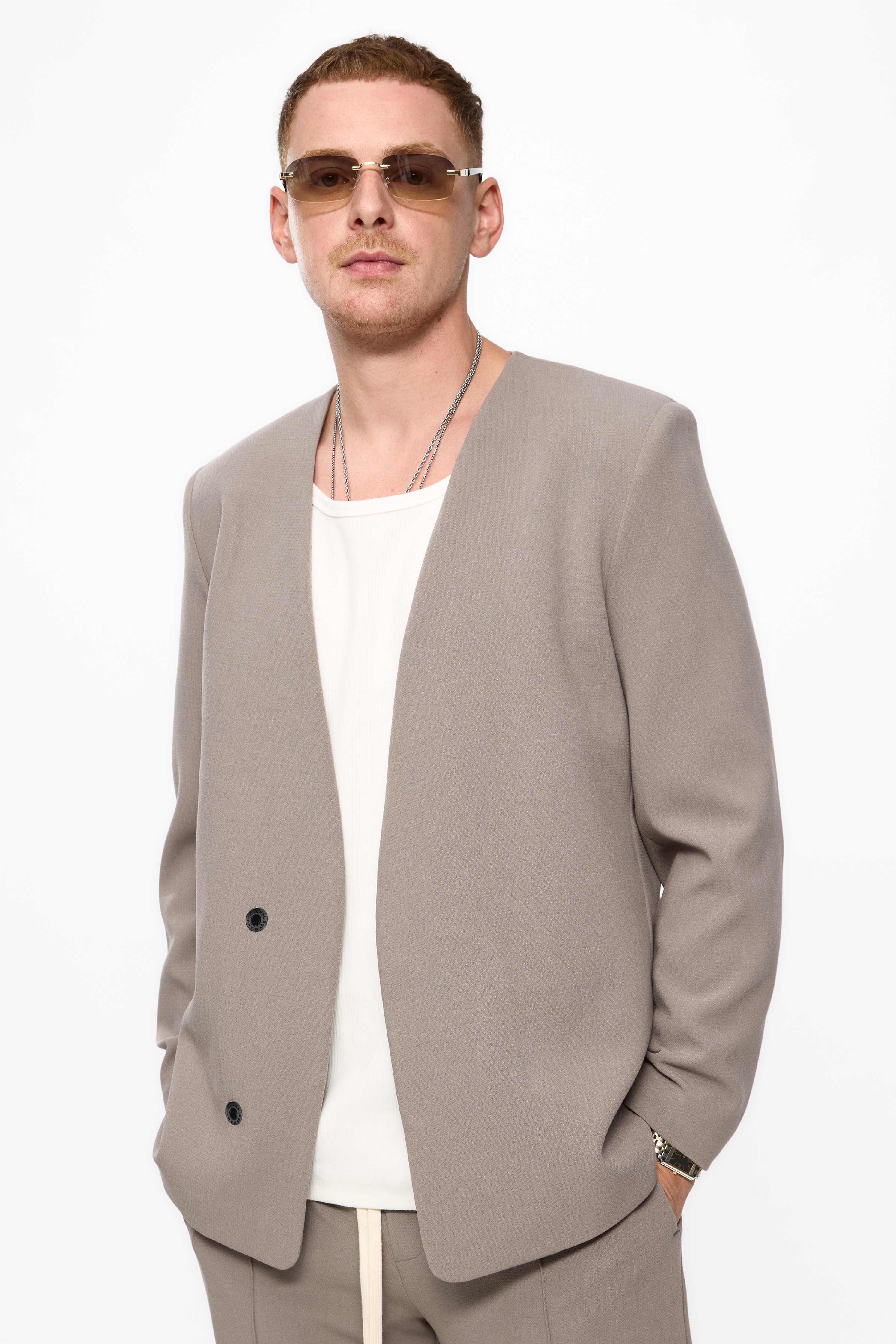 Cardigan bej din stofa de barbati 247 