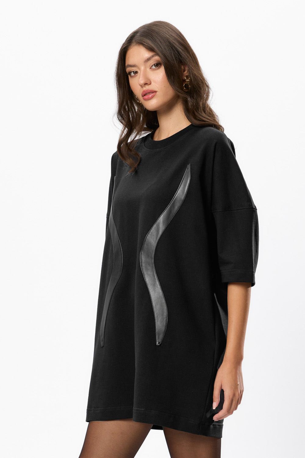 Rochie Mini Neagra cu benzi din piele Gitana