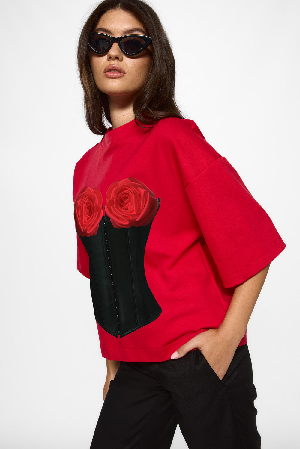 Charmante Printed T-shirt | Women | Red | Modern & Elegant Style | Comfort & Functionality | Atelier Hamza
