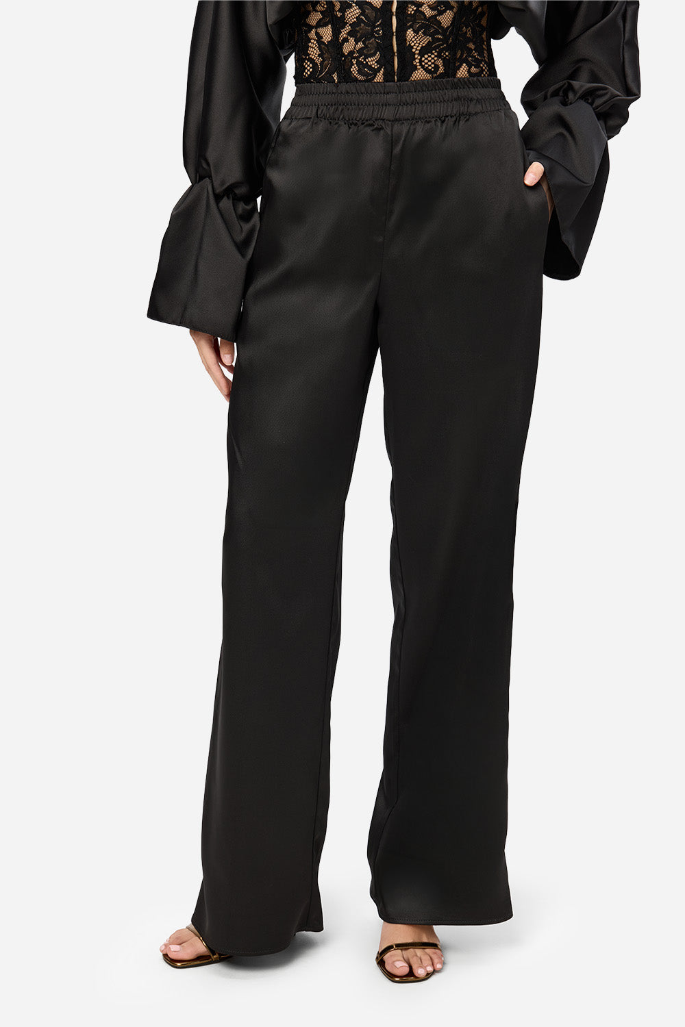 Karolina Satine Black Flared Pants