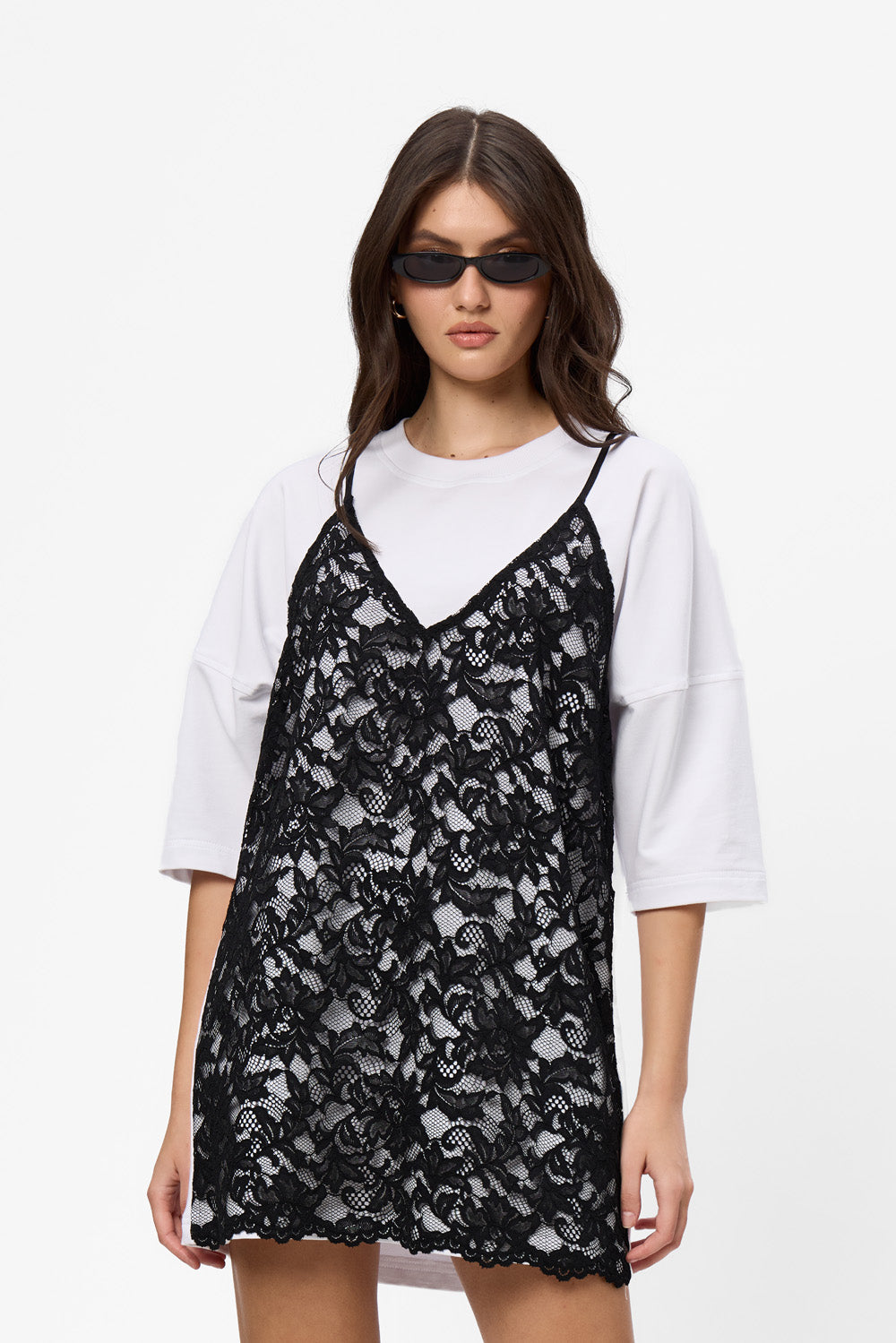 Negligee double-layered Lace White Dress