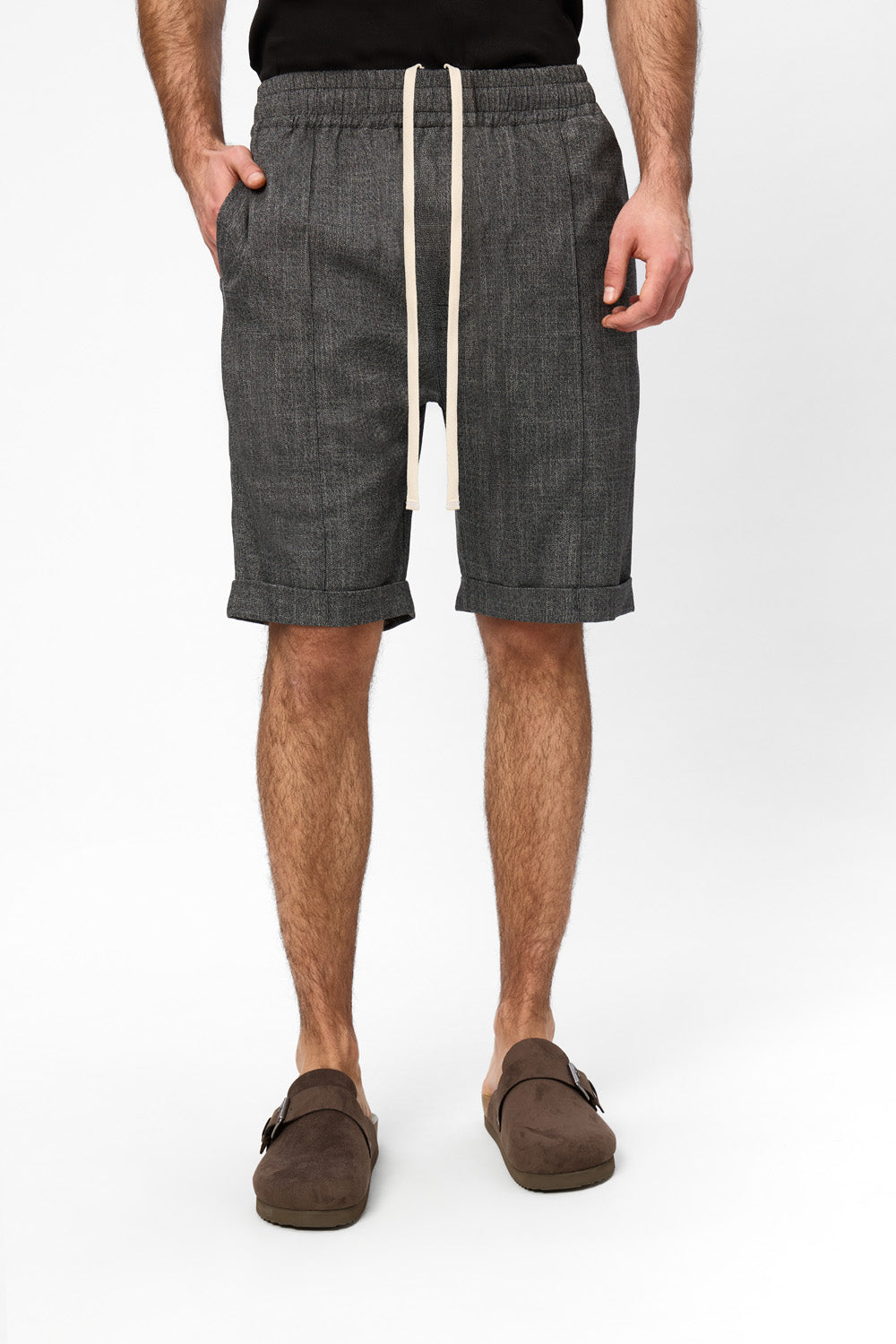 Pantaloni scurti gri melanj din Stofa Thomas