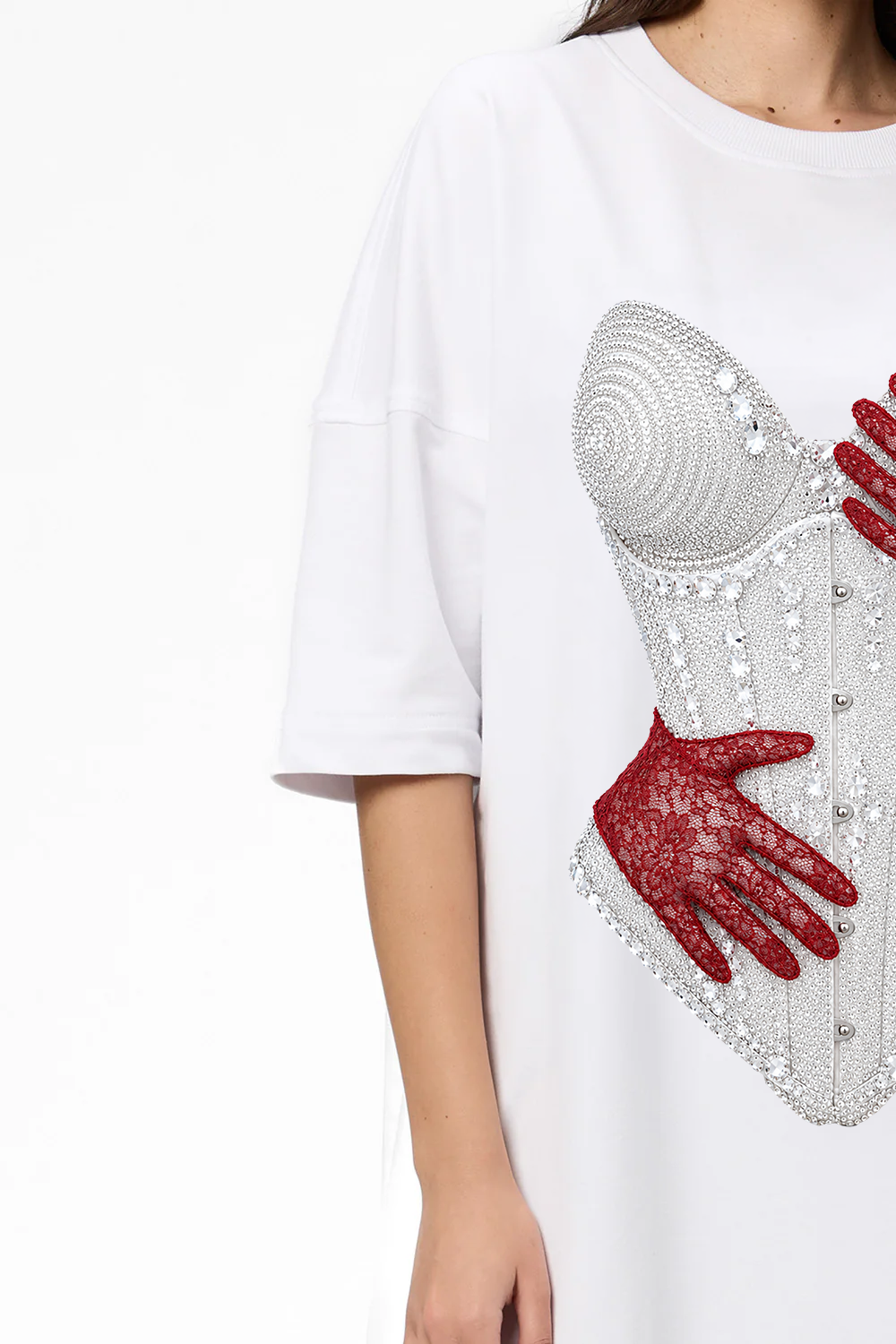 Rochie alba cu imprimeu Red Hands