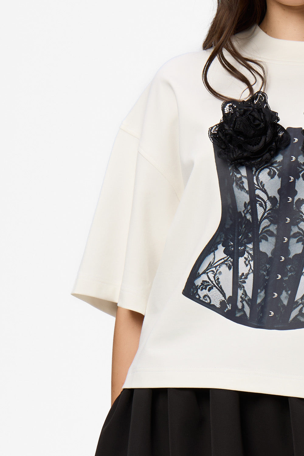 Belle V2 printed T-Shirt with hand applied lace Roses