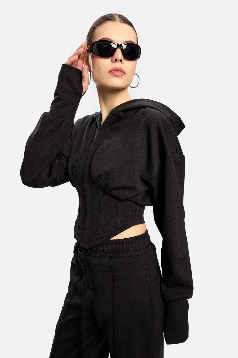 Hanorac Karol cu corset| Femei | Negru  | Stil Modern & Elegant | Confort & Funcționalitate | Atelier Hamza