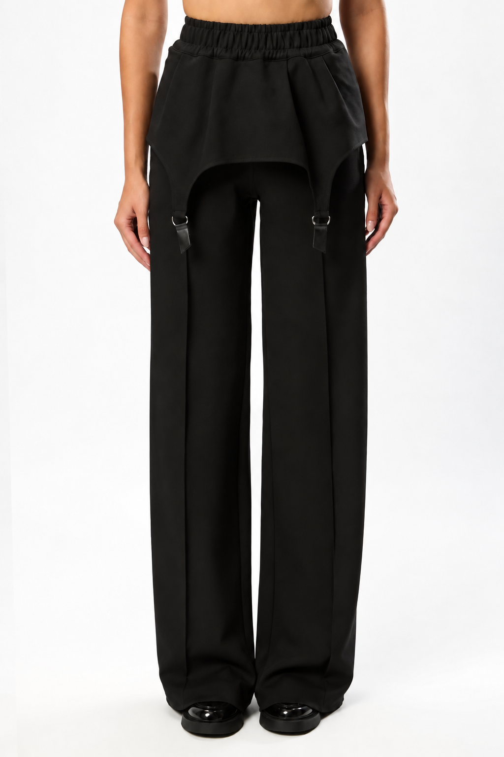 Pantaloni negri cu talie elastica si portjartiere Goddess 