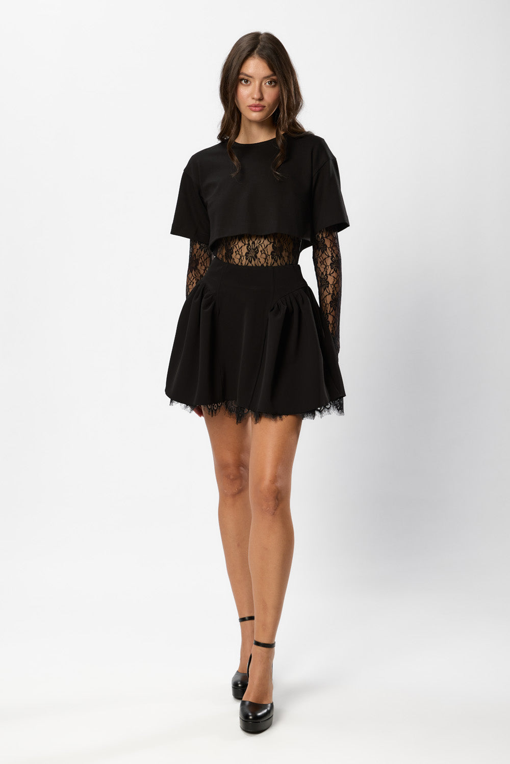 Fusta Neagra din stofa cu dantela Venice
