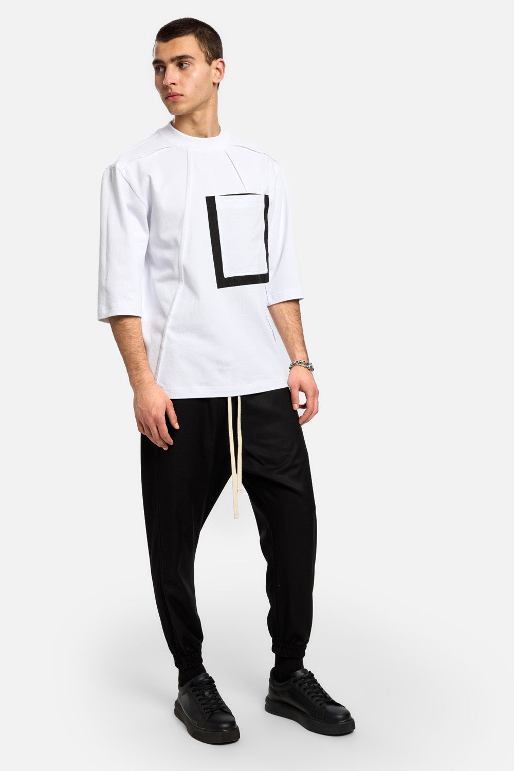 Tricou oversized alb Pocket