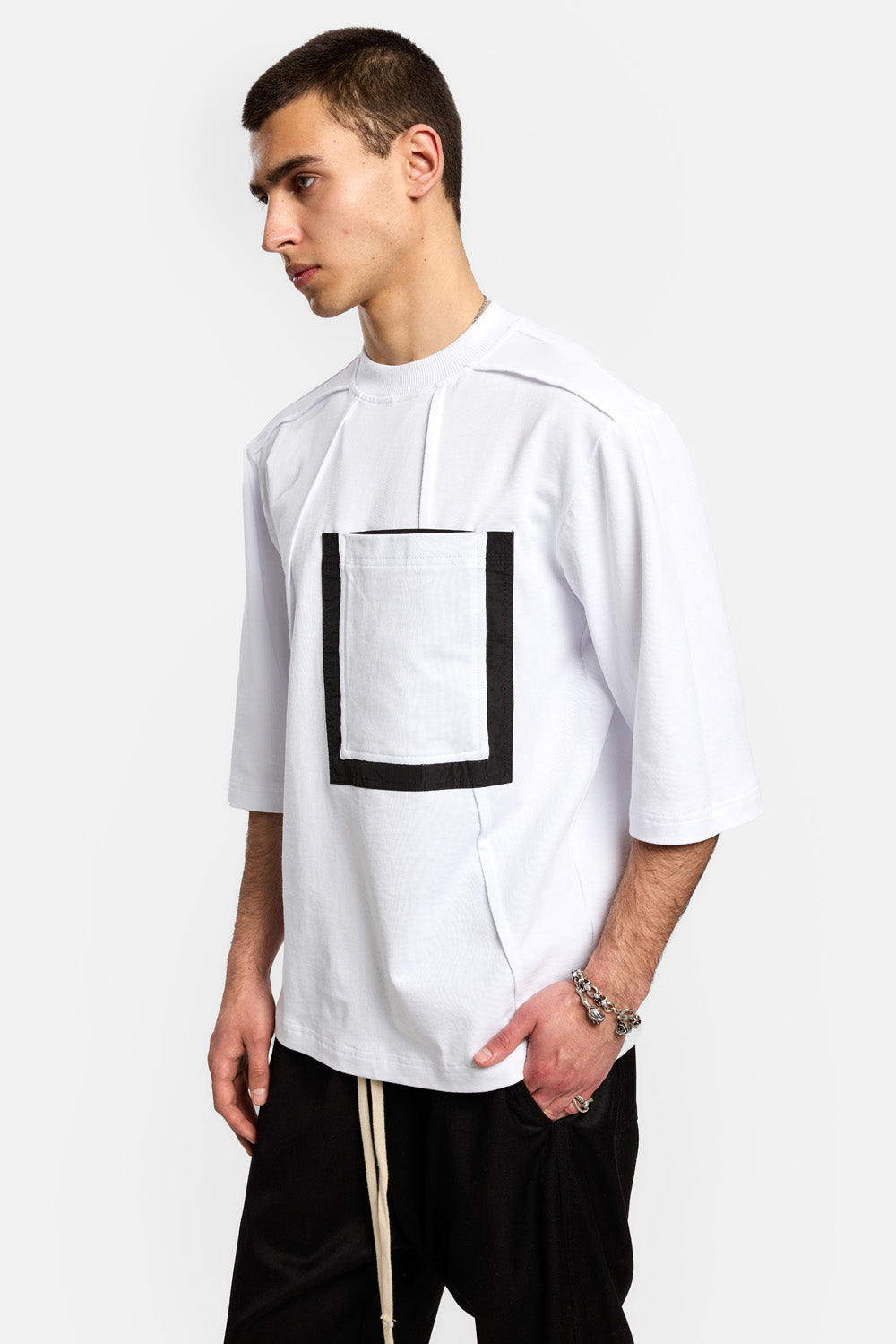 Tricou oversized alb Pocket