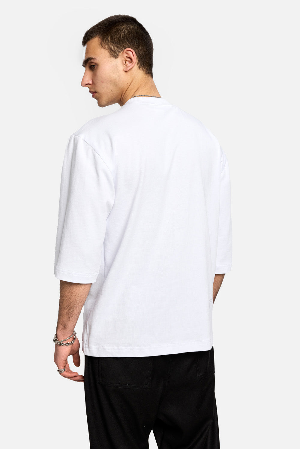 Tricou oversized alb Pocket