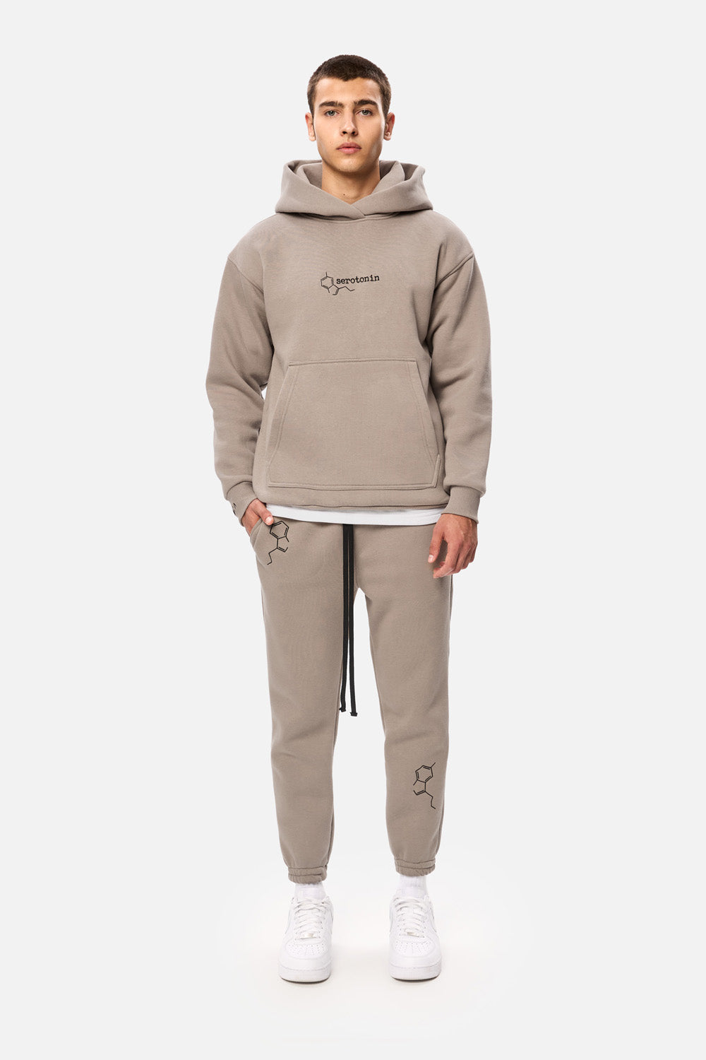 Serotonin Beige Embroidered Fleece Tracksuit