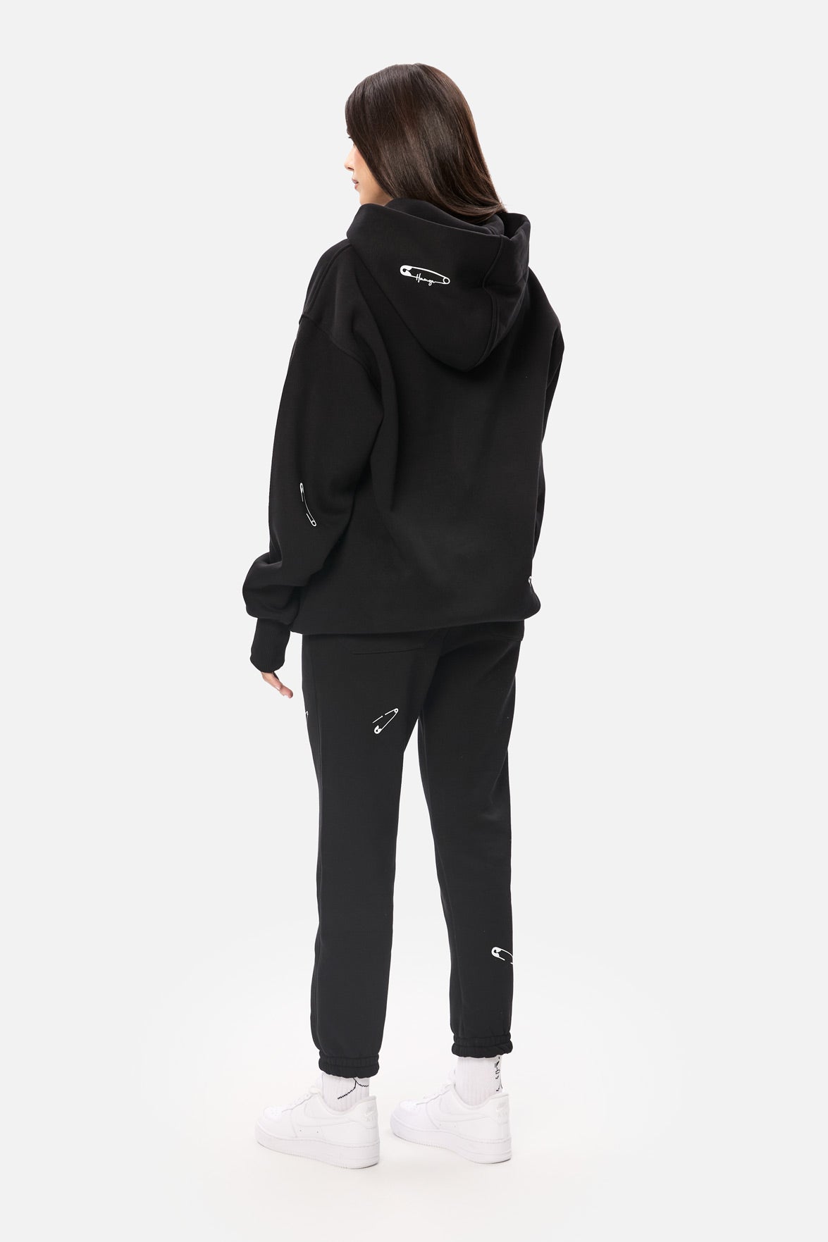 Safety Pin Black Printed  Fleece Tracksuit W