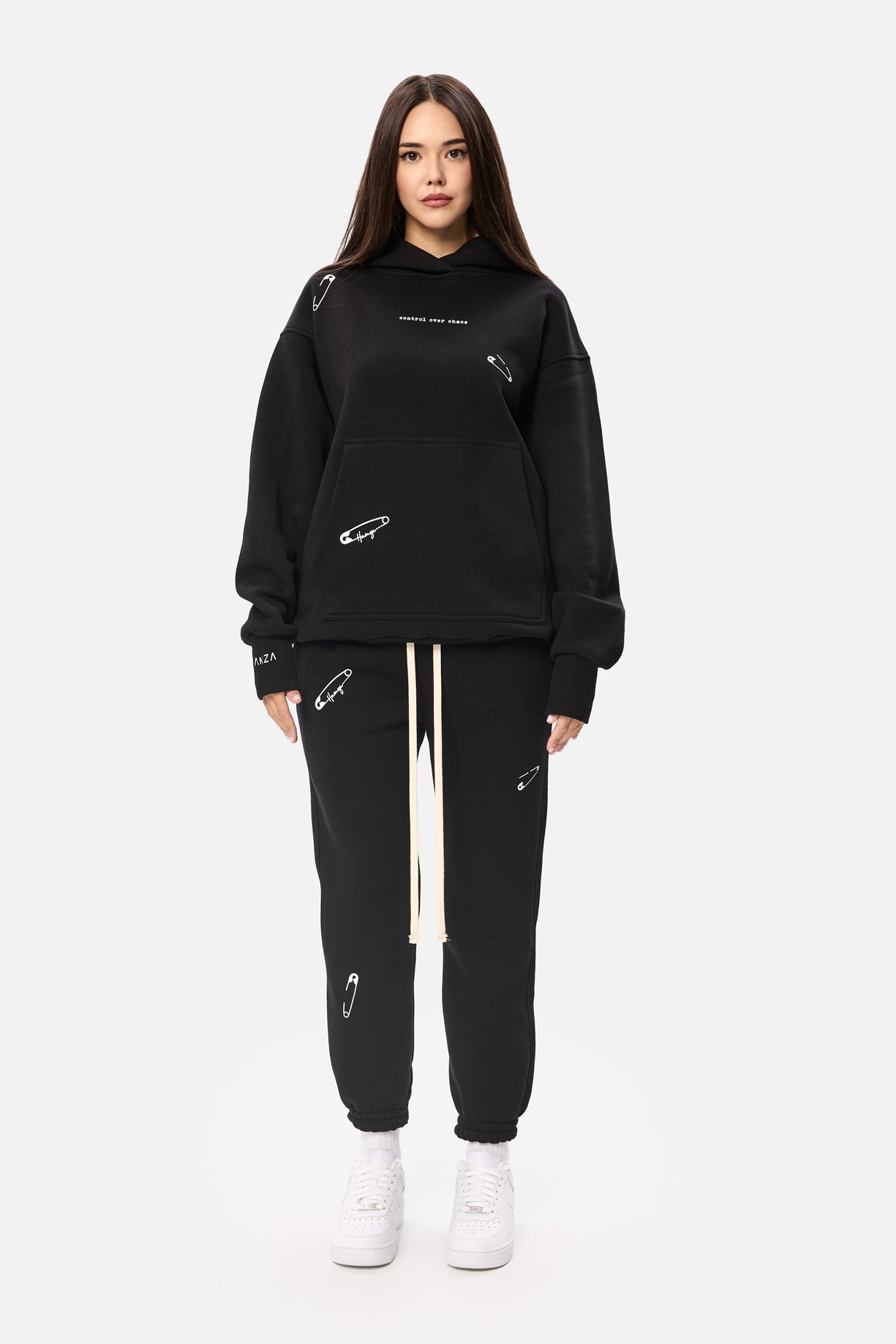 Safety Pin Black Printed  Fleece Tracksuit W