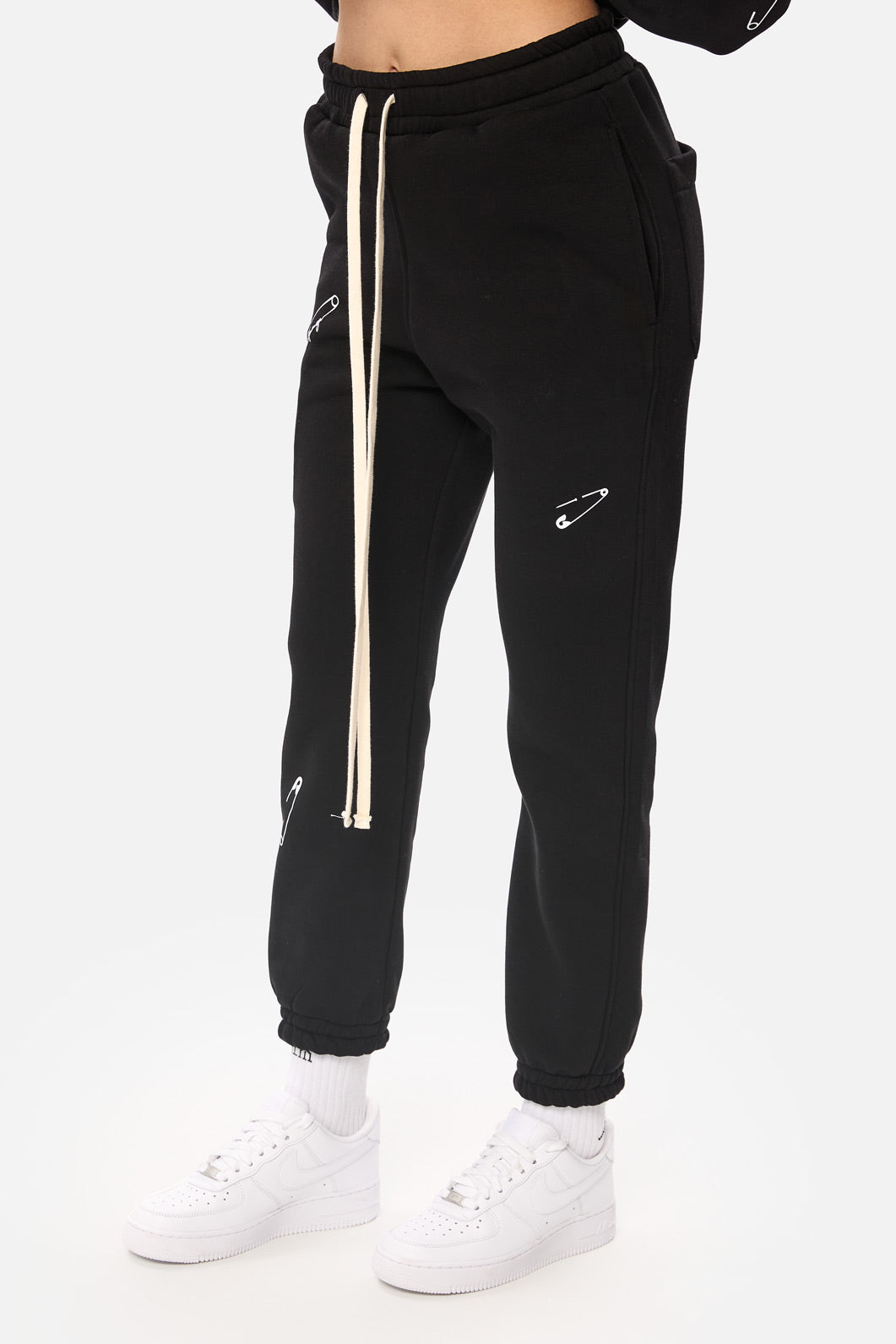 Safety Pin Black Printed Fleece Pants W