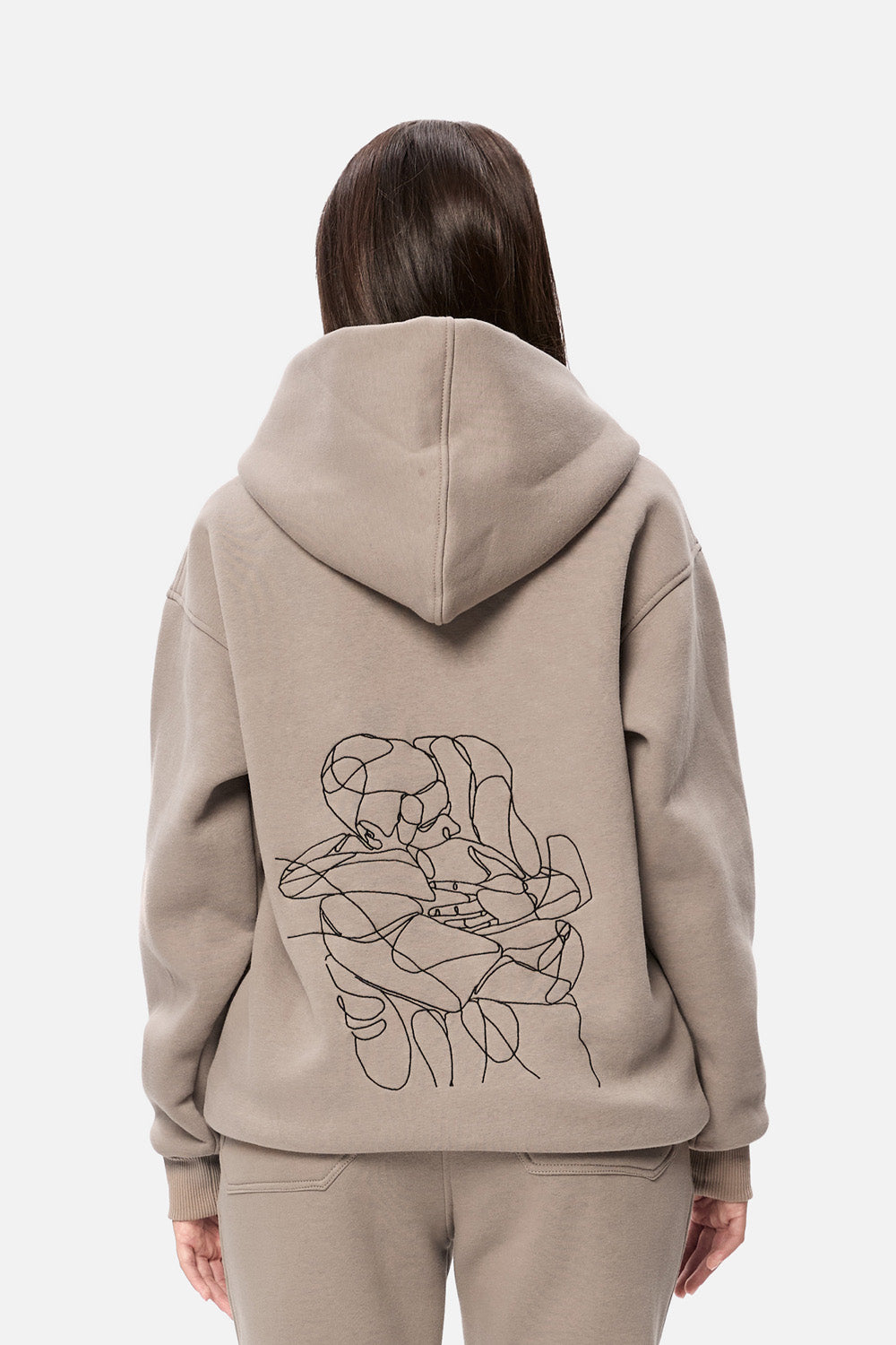 Serotonin Beige Embroidered Fleece Hoodie W