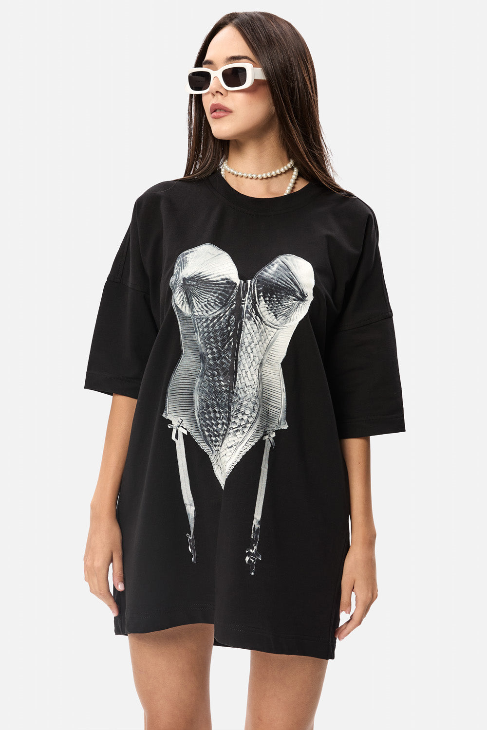 Tricou rochie negru cu imprimeu Madona