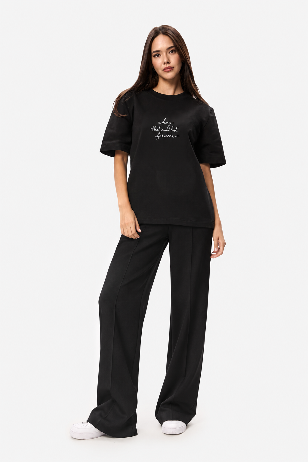 Tricou Negru cu imprimeu A hug one line
