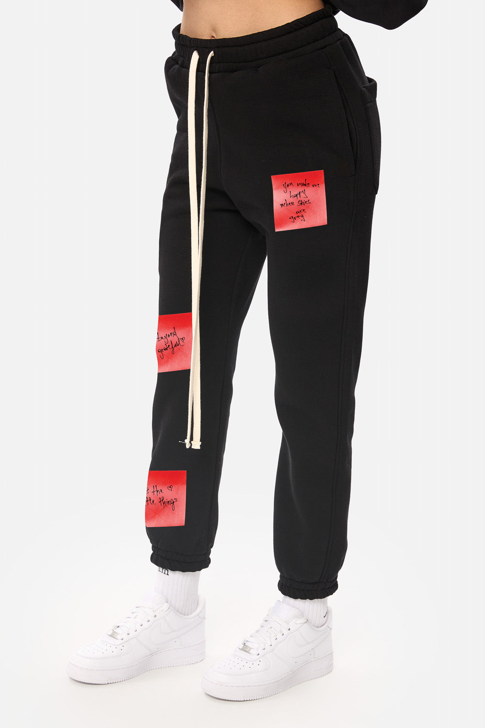 Heart Post Black fleece Printed  Pants