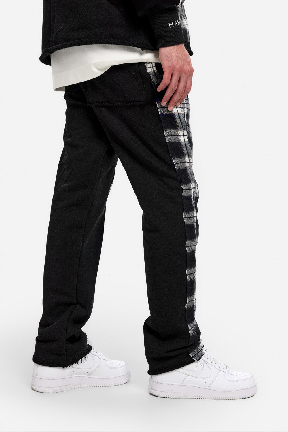 Pantaloni de trening negri cu insertii de camasa Nocturno