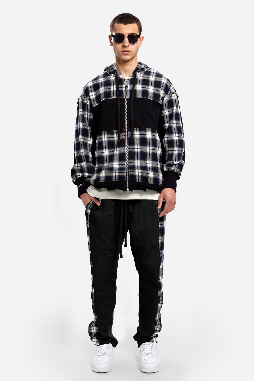 Hanorac negru cu insertii de camasa Nocturno