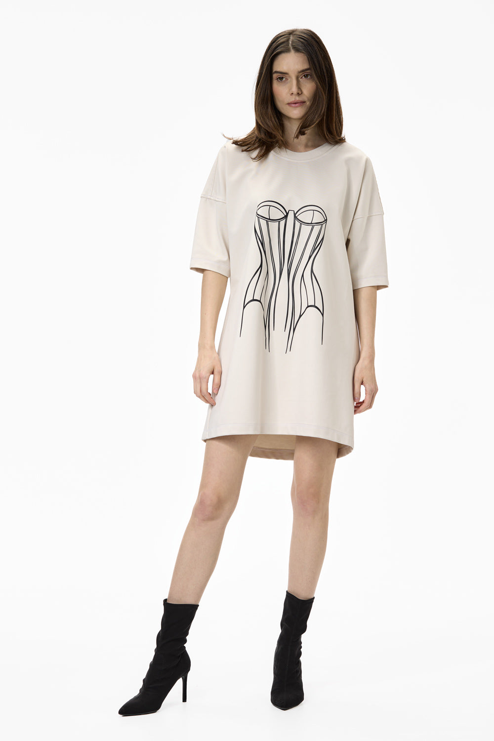 Corset printed cream W t-shirt dress