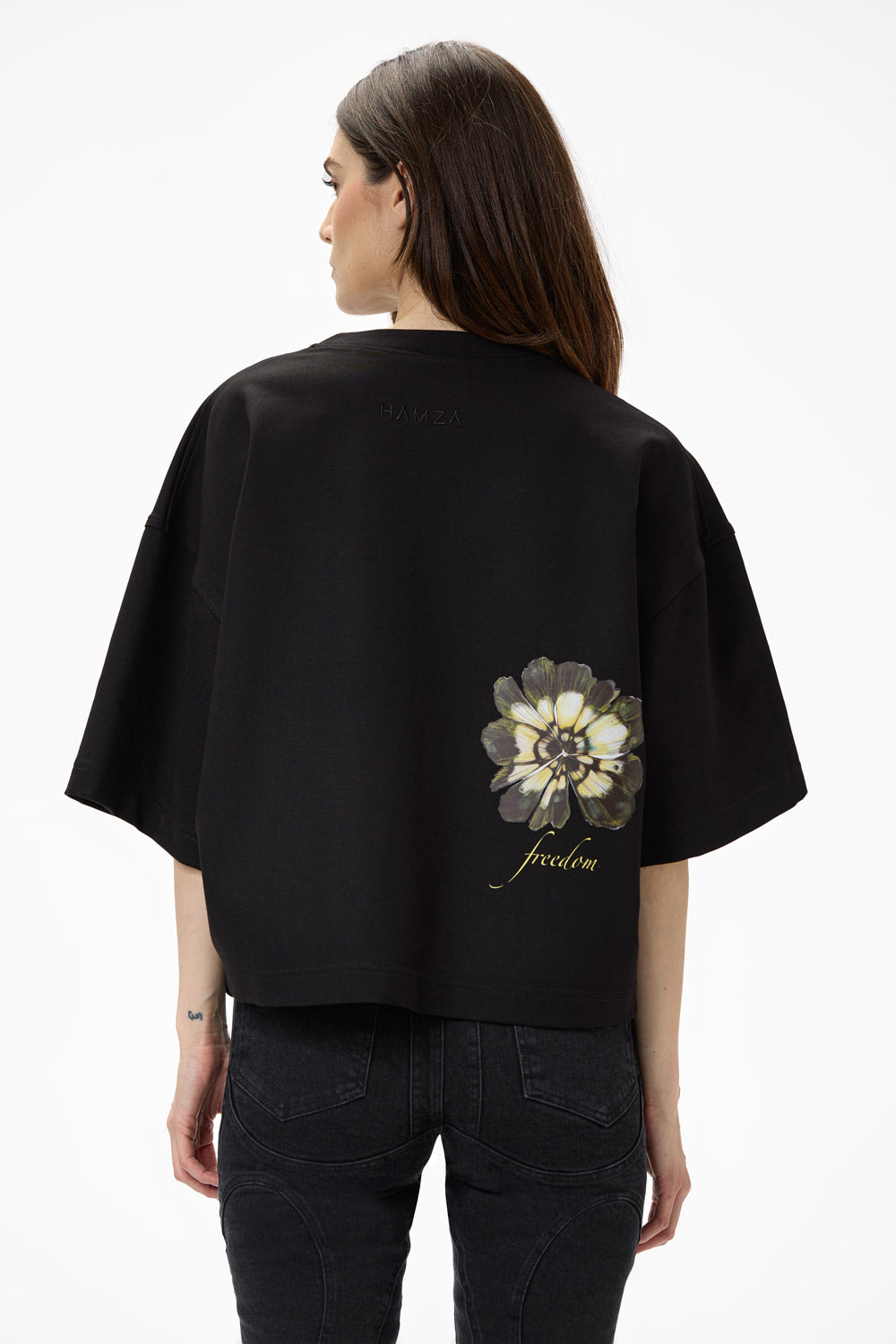 Tricou dama negru cu imprimeu Blossom