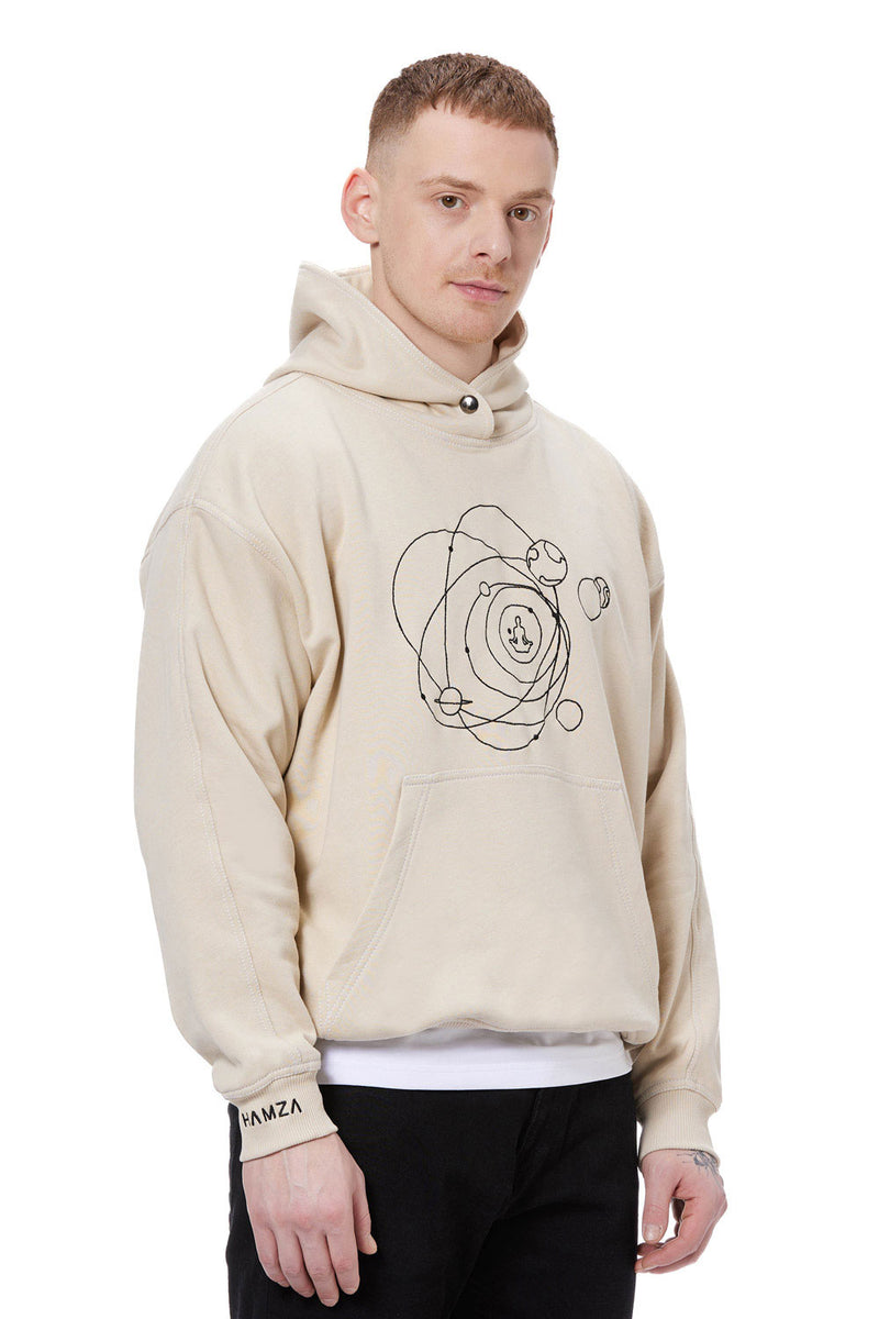 Flat white embroidered Hoodie