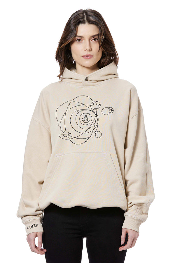 Flat white embroidered W Hoodie