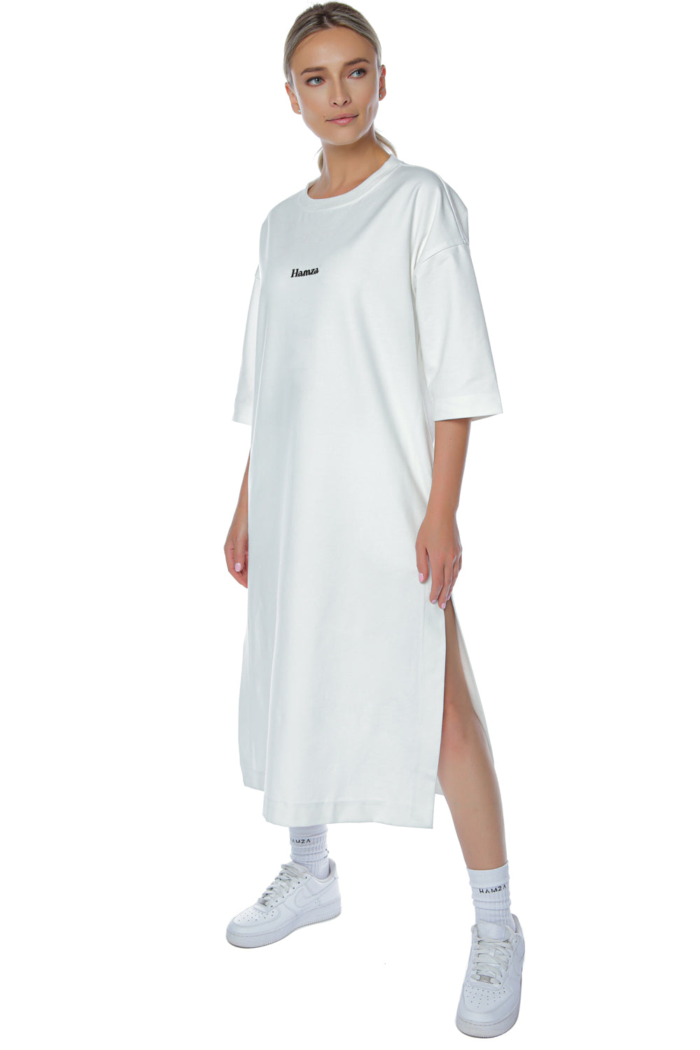 Tee rochie tricou off-white oversized brodata
