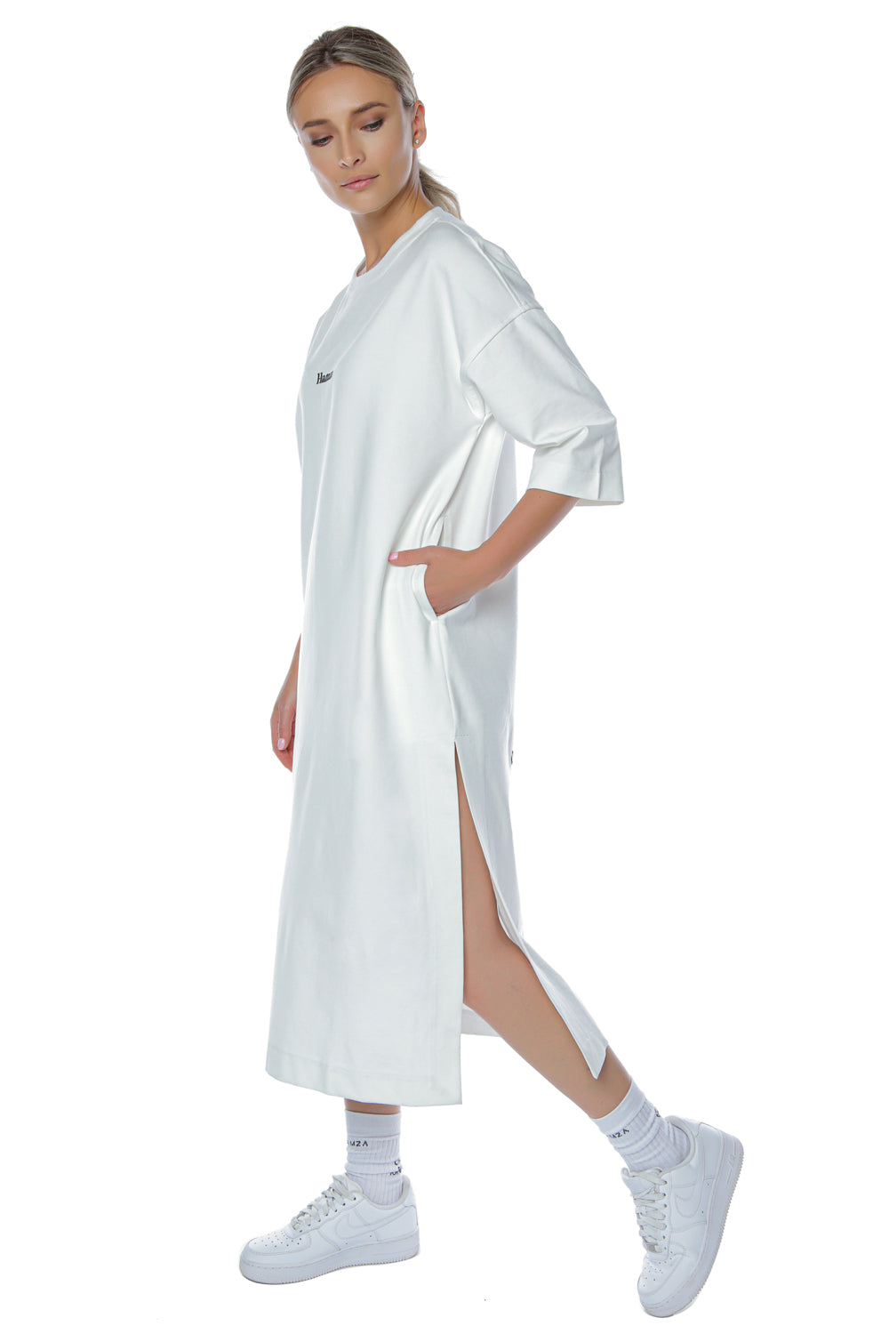 Tee rochie tricou off-white oversized brodata